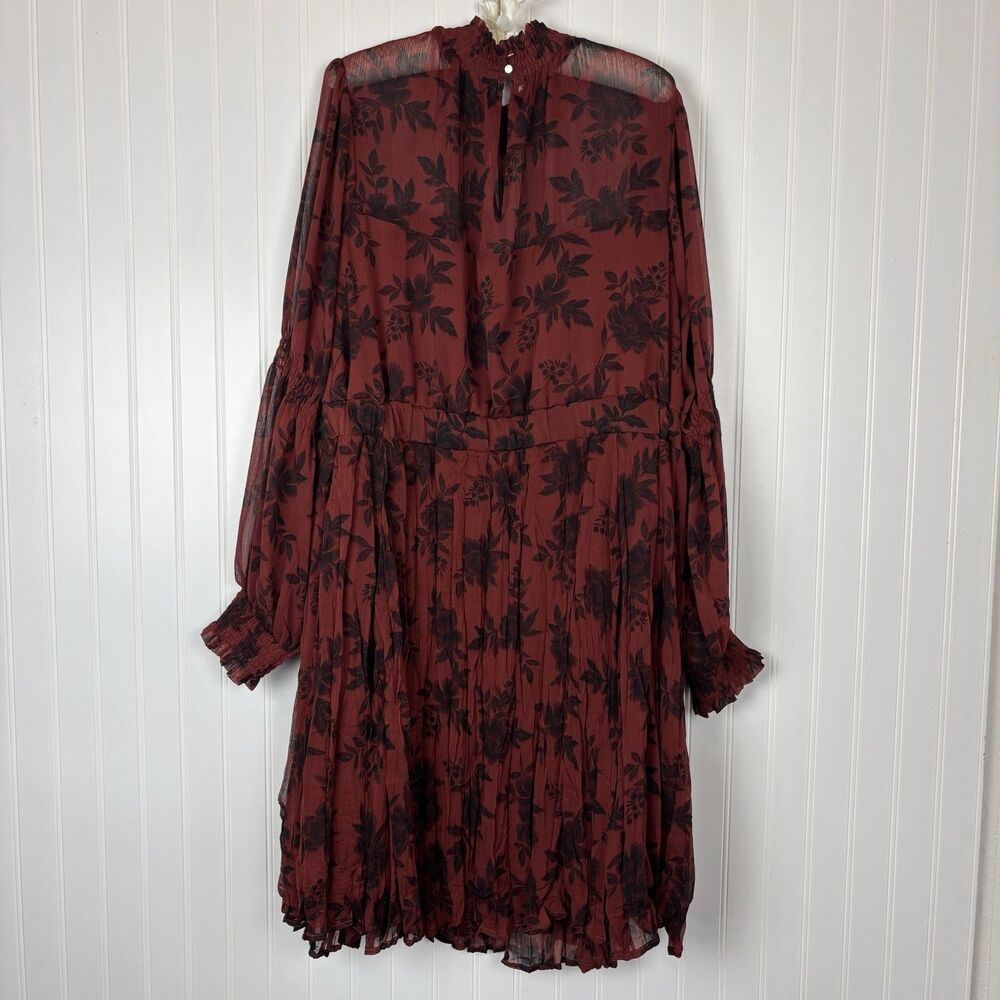 Torrid Mini Dress Womens Sz 3 Turtleneck Crinkle Pleated Floral Boho Whimsigoth - Picture 2 of 16